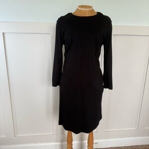 Ann Taylor Classic Black Shift Dress Women’s Medium Black gold Zip 3/4 Sleeve‎